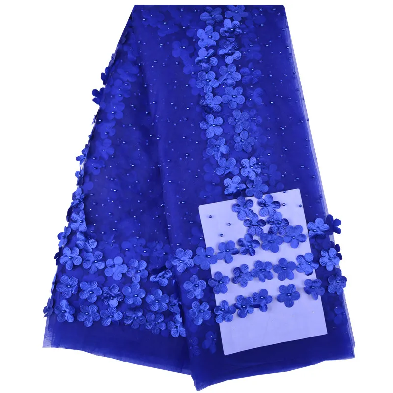 

French Bead Lace Fabric Blue 2018 Latest African Mesh Tulle Lace Fabric 5 Yards Nigerian Lace Fabric High Quality 1215