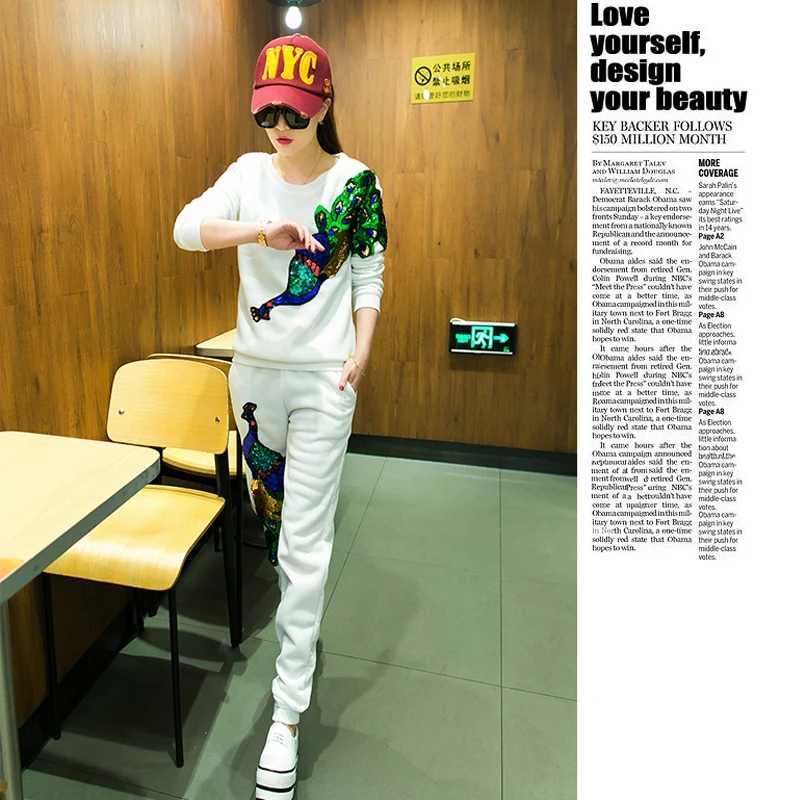 Весна и Осень Новый корейский стиль Круглый воротник Бег костюм студентка свитер