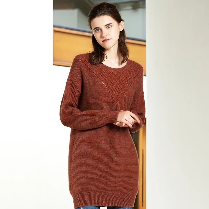 

ZHILI 2018 New Autumn Crew Neck Casual Long Cashmere Sweater