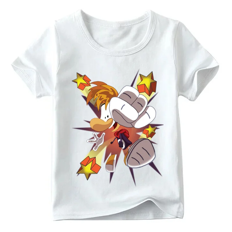 White H Детская футболка с принтом из мультфильма «Rayman Legends adventures» летняя белая футболка для маленьких девочек Повседневная забавная Одежда для мальчиков ooo5204 - Цвет: White H