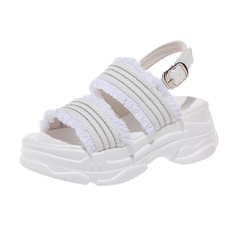 Сетчатые красные сандалии женская летняя обувь новинка 2019 модная на толстой