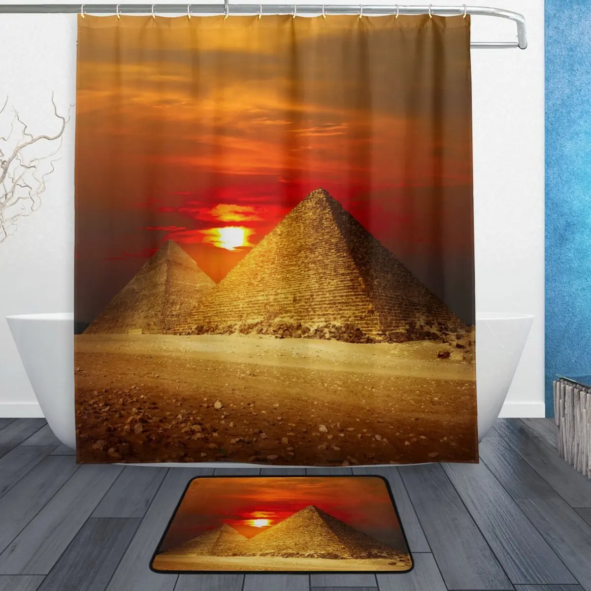 Египетский комплект из занавески для душа и ковриков водонепроницаемые тканевые