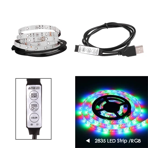 RGB with 3KEY USB DC 5 В Светодиодная лента 50 см 1 м 2 м 3 м 4 м 5 м SMD 2835 кабель питания 3Key гибкий светильник Настольная лампа Декор экран ТВ светильник ing фон - Испускаемый цвет: RGB with 3KEY