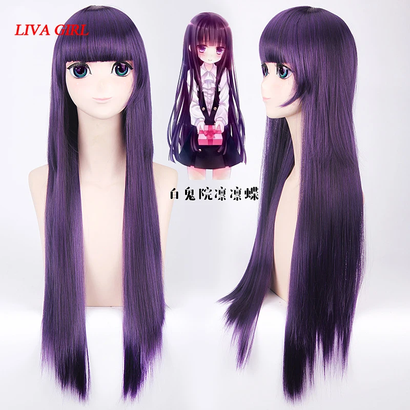 

Inu x Boku SS Ririchiyo Shirakiin Riricho Cosplay 80 cm Long Straight Purple Black Mixed Cos Hair Wigs free shipping