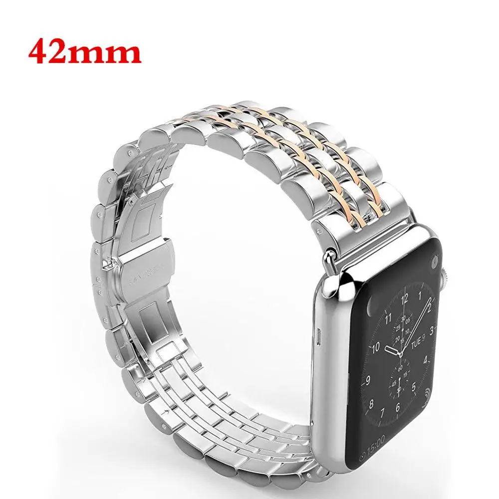 42mm 44mm rose gold Роскошный металлический ремешок из нержавеющей стали для Apple Watch, 4 ремешка, 44 мм, 40 мм, iwatch, 42 мм, correa, 38 мм, браслет, наручный ремешок для часов 5, 3, 2 - Цвет ремешка: 42mm 44mm rose gold