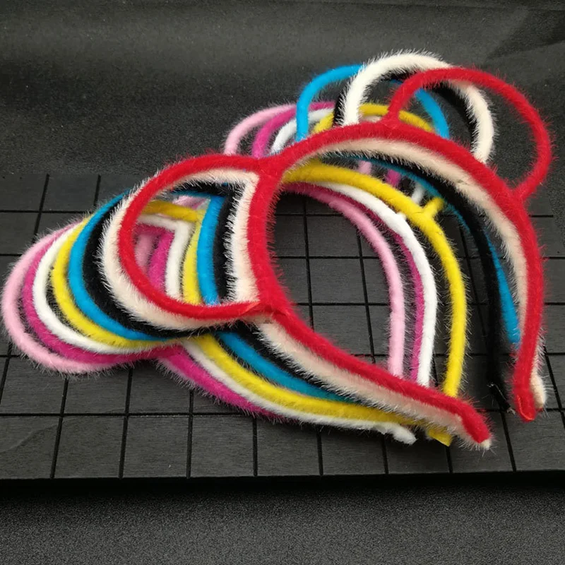 10 шт., бархатная ткань, обернутые медвежьими ушками, Металлические ободки для волос для девочек, меховые ободки для волос с героями мультфильмов, праздничные аксессуары для волос