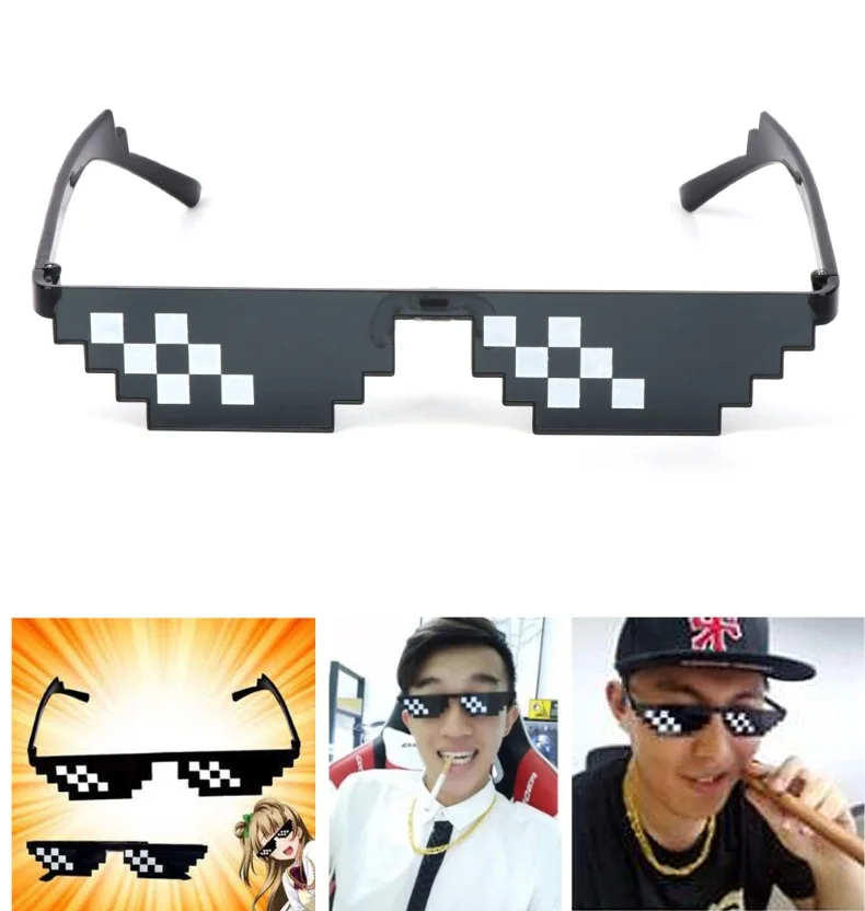 Новинка, мозаичные солнцезащитные очки, игрушка для трюка, Thug Life, очки, дело с ним, очки, пиксель, для женщин, мужчин, черная мозаика, солнцезащитные очки, забавная игрушка
