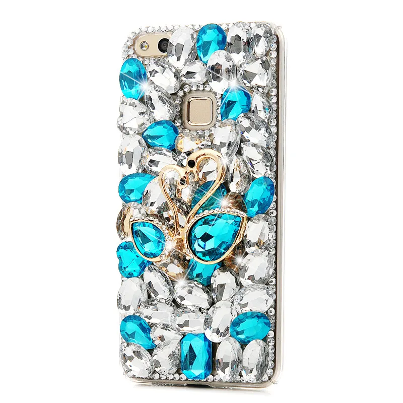 3d Лебедь горный хрусталь чехол для Huawei P8 p9 P10 Lite Bling Crystal Жесткий Телефон назад
