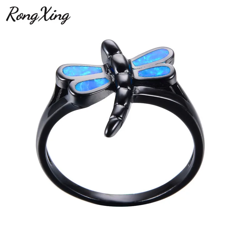 Unique Design Animal Rings Aneis for Women/Men Fashion Blue Fire Opal Ring Vintage Black Gold Filled Band Wedding Jewelry RB0835 | Украшения