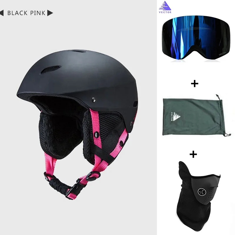 Black Pink 2 Set Для мужчин Для женщин Регулируемый защитный для катания на лыжах под открытым небом шлем для катания на коньках зимних видов спорта Для женщин Сверхлегкий Катание на коньках для катания на сноуборде Лыжный Спорт велосипед велосипедный шлем Casco Ciclismo - Цвет: Black Pink 2 Set