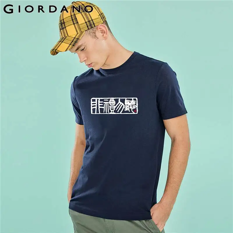 Giordano Мужская футболка s каллиграфия стильная печать многоцветная 100% хлопок Лето