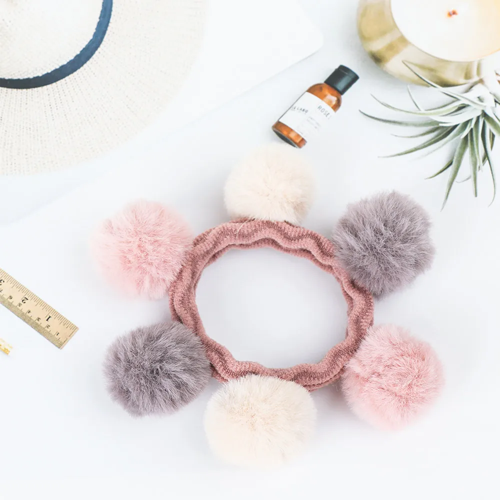 Модная пушистая резинка для волос с помпонами мягкая эластичная девочек Милая