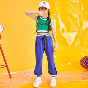 Танцевальные костюмы в стиле хип-хоп для детей, жилет, штаны, одежда для уличных танцев для девочек, одежда для джазовых выступлений, детская одежда в стиле хип-хоп DNV11382