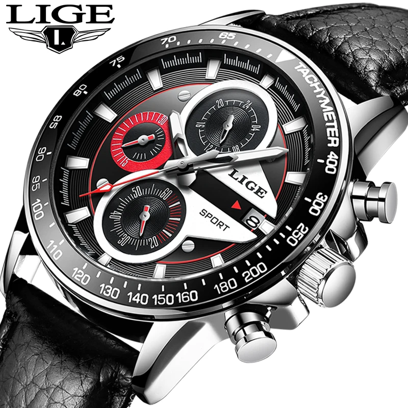 LIGE часы мужские военные кварцевые Лидирующий бренд роскошные кожаные спортивные
