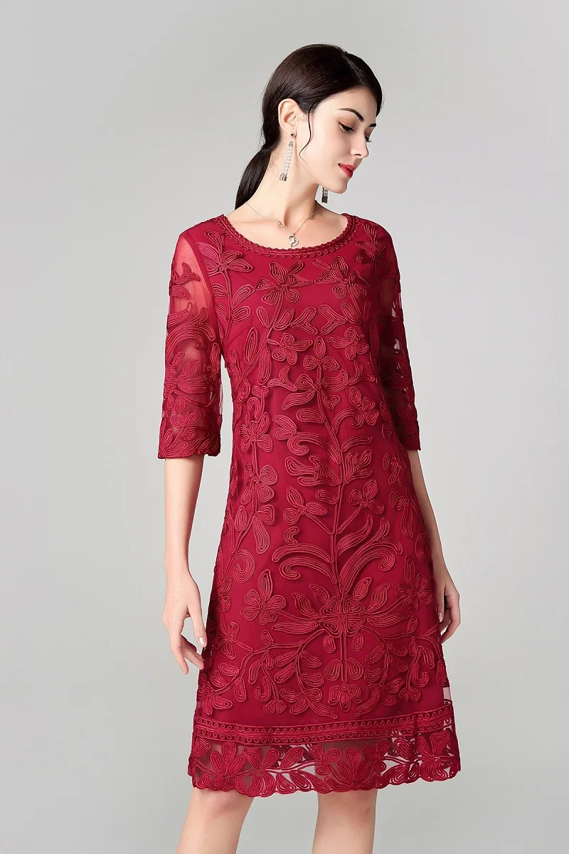 XXXXL платья Vestidos весенне-летние модные коктейльные вечерние женские с круглым вырезом ткань с аппликациями вышивка красное платье синего цвета