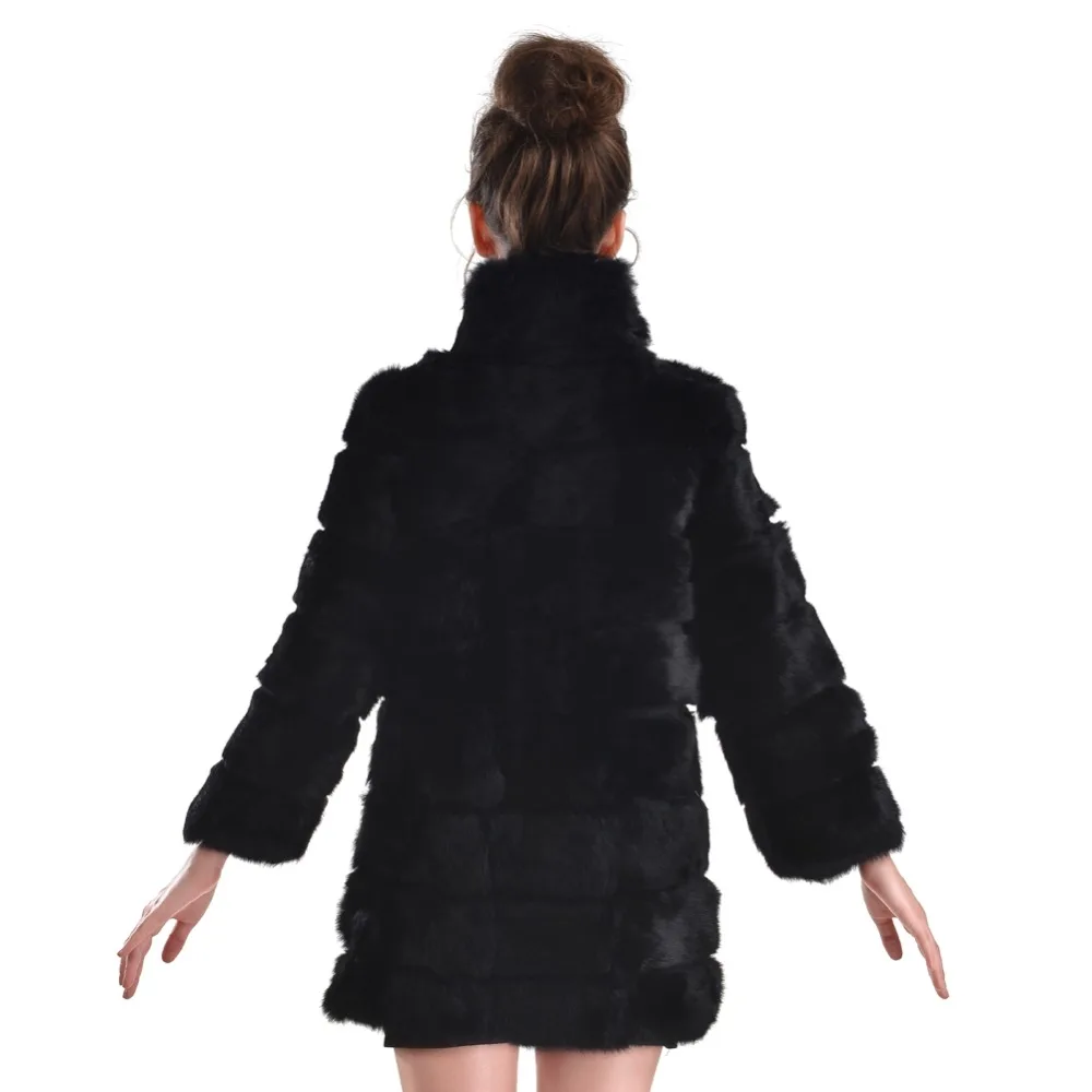 Женское пальто из кроличьего меха с воротником натурального большие размеры LH412