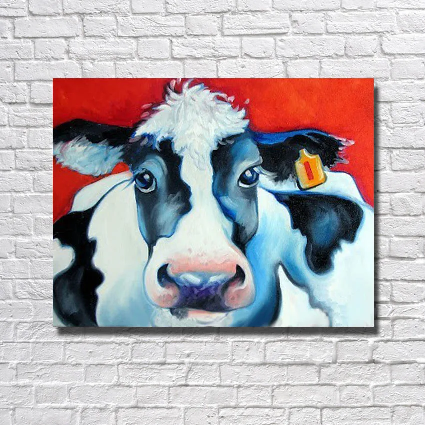 

Large High Quality Free Shipping 100% Hand Painted Beautiful Cow Oil Painting On Canvas For Living Room Decortion No Framed Art