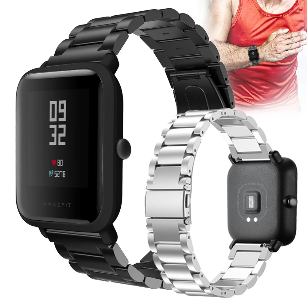 Ремешок из нержавеющей стали для Xiaomi Huami Amazfit Bip BIT PACE Lite Youth GTS GTR 20 мм металлический