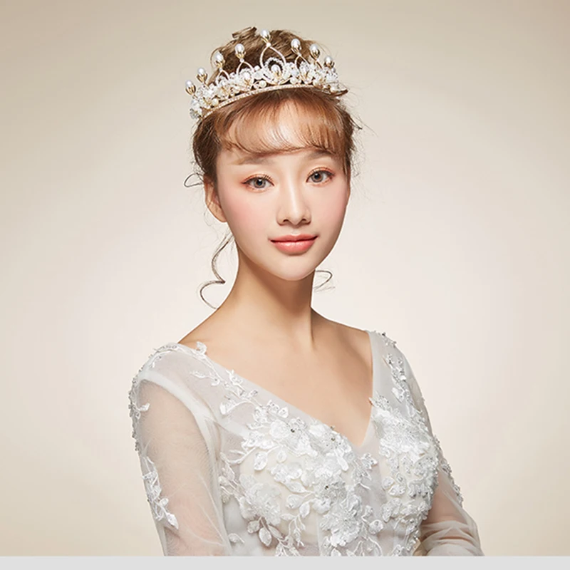 Роскошная женская Золотая Корона ручной работы с жемчугом | Украшения и