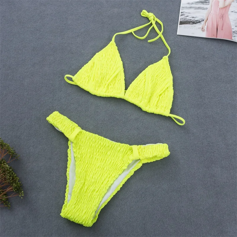 Неоновое бикини Купальники Для женщин желтый купальник смокинг комплект Холтер