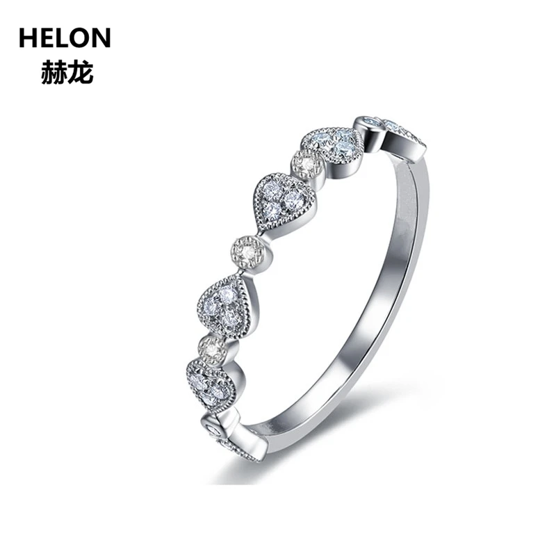 

Art Deco Solid 14k White Gold Natural Diamonds Engagement Wedding Ring Anniversary Party Fine Jewelry Heart Shape