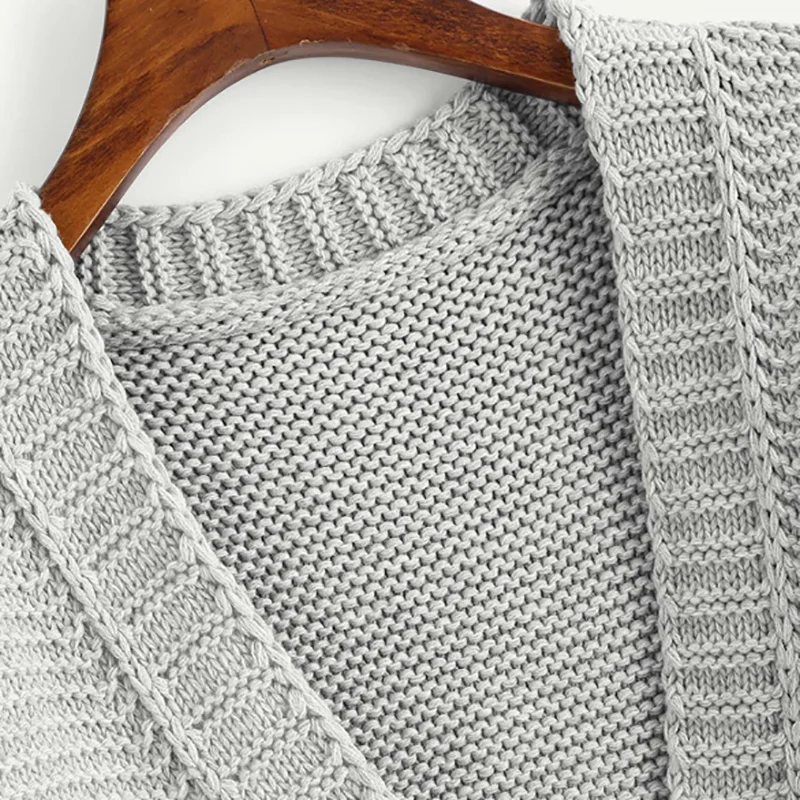 SHEIN серый элегантный вязаный кардиган с рукавом-Бишопом, Повседневный свитер, осень, элегантные женские свитера