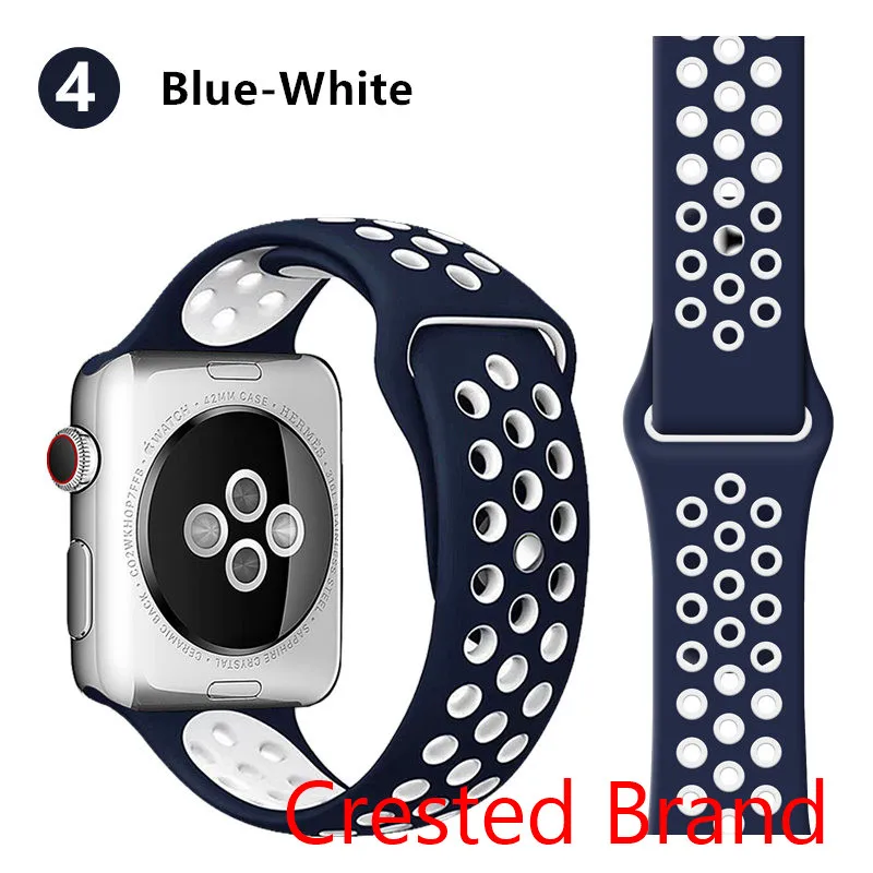 blue white 4 Силиконовый ремешок для Apple watch band 42 мм 38 мм iWatch 4 band 44 мм 40 мм браслет часы correa резиновый ремешок для часов Apple watch 4 3 2 1 - Цвет ремешка: blue white 4