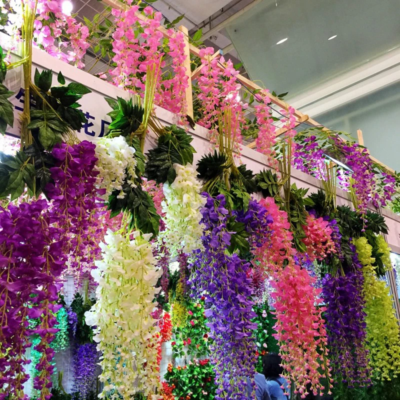 

12 pcs/lot cheap artificial wisteria flowers wedding decorative branches garland silk flowers christmas decorations for home