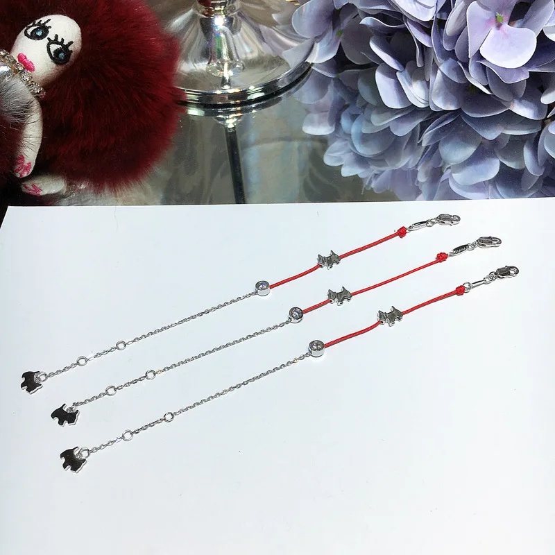 Red Rope Bracelet Sweet Gift For Birthday Jewelry All Matching Lovely Dog High Quality Pure 925 Sterling Silver Zircon | Украшения и