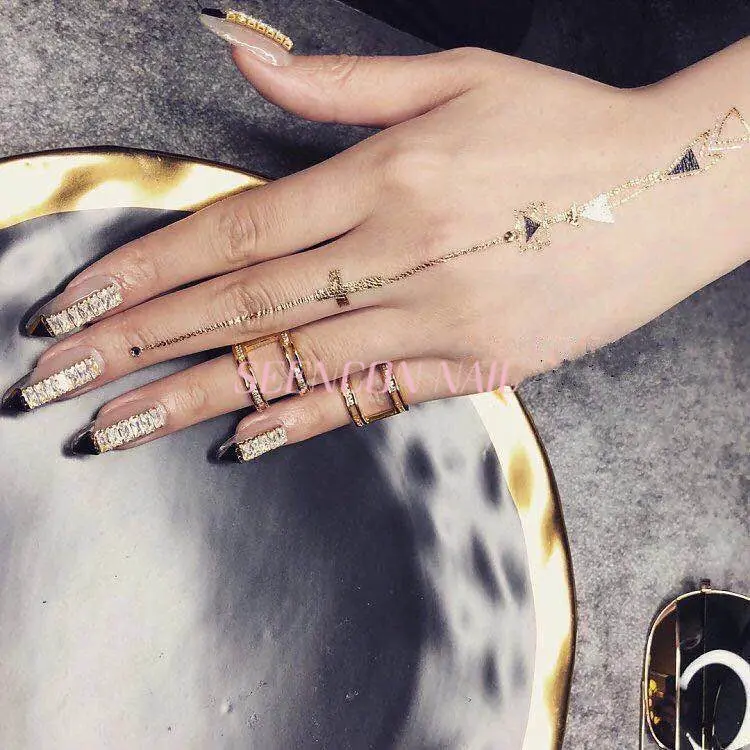 

New Manicure Golden Zircon Alloy Chain Gold Base Luxury Chain Nail Art Decorative Chain Flash Zircon Diamond Chain Nail Jewelry