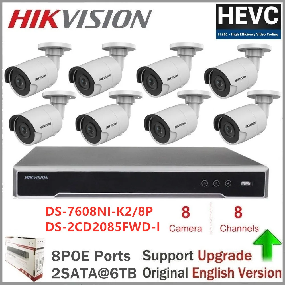 

Видеонаблюдение Hikvision, встроенный сетевой видеорегистратор Plug & Play, H.265 2SATA, 8poe + DS-2CD2085FWD-I, 8 Мп, ИК-фиксированная цилиндрическая сетевая IP-каме...