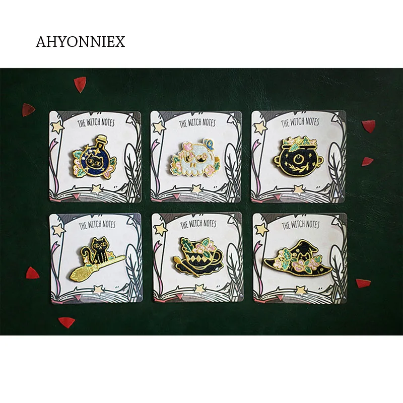 AHYONNIEX вышивка ведьма волшебный череп чашка Черный кот патчи для DIY одежды гладить на патч с термоплавкий клей на спине