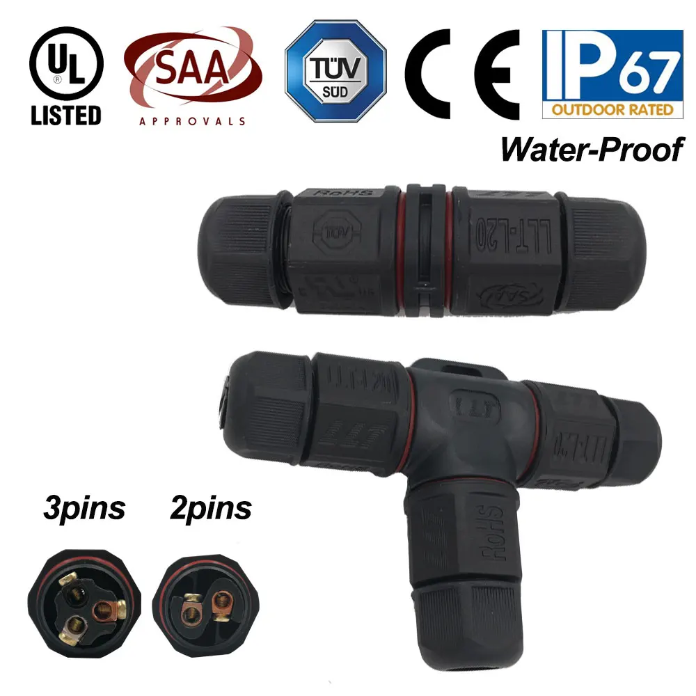 

L20 Waterproof Cable Screw Connector T I Type SAA TUV CE IP67 Waterproof Wire Connector Plug 2pin 3pin Cable Screw Connector