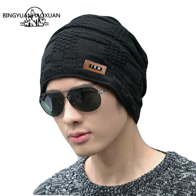Bingyuanhaoxuan Марка вязать Для мужчин зимняя шапка шапки толстые Skullies В Капот Шапки
