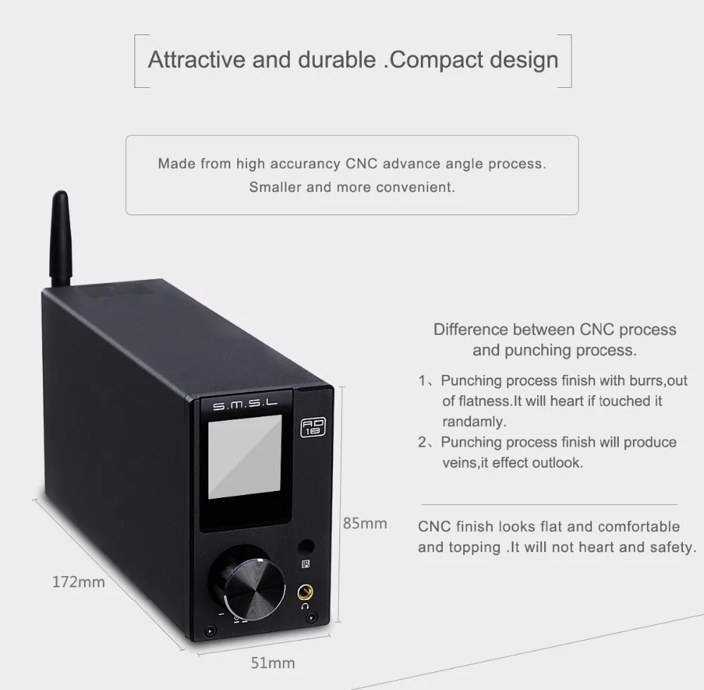 SMSL AD18 Hi-Fi аудио стерео усилитель Bluetooth 4,2 полный цифровой усилитель мощности поддержка Apt-X USB DSP 2,1 для динамика