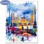 5d diy алмазная живопись лондонским Биг Беном, пешеходных картина с дождем мозаика, алмазная вышивка, камни в форме ромба Стразы искусство