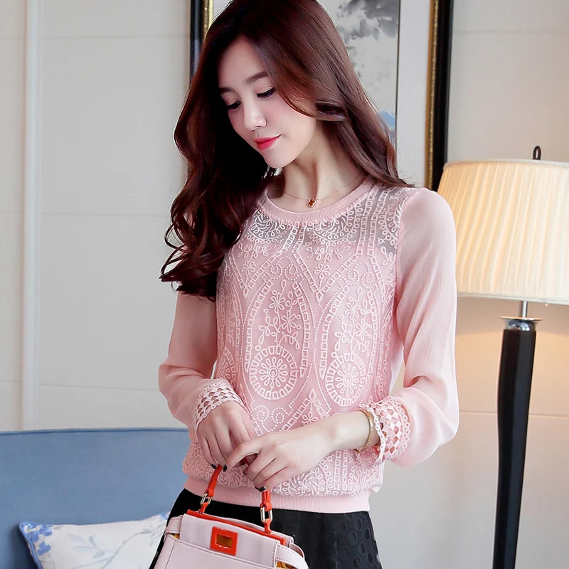 2020 модная шифоновая Женская одежда с длинным рукавом розовая блузка рубашка