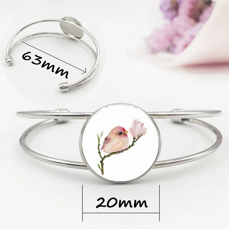 Vintage Baby Bird and Flowers Necklace Animal Jewelry Glass Cabochon Photo Pendant Chain Statement for Women Men Girls | Украшения и