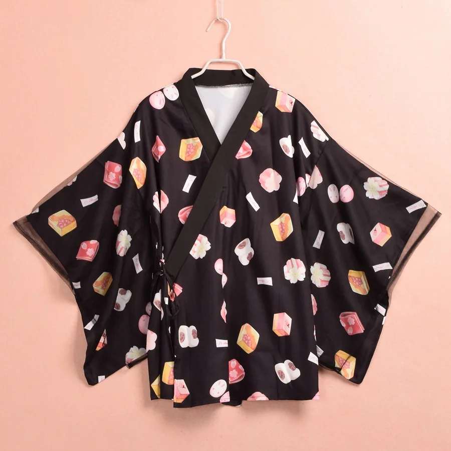 Kawaii Wagashi Kimono Haori Women Japanese Casual Cardigan Coat Tops Outwear Jacket | Женская одежда