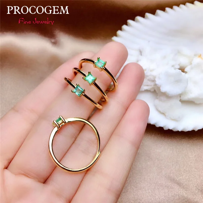 

PROCOGEM New Cute Natural Emerald Rings for Women Anniversary Gifts Genuine Green gems Fine jewelry 925 Sterling Silver #522