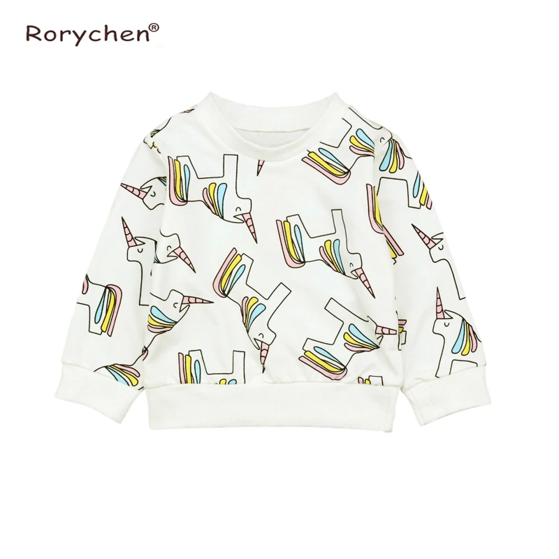 Новинка 2018 детский пуловер Rorychen с длинным рукавом и рисунком единорога из