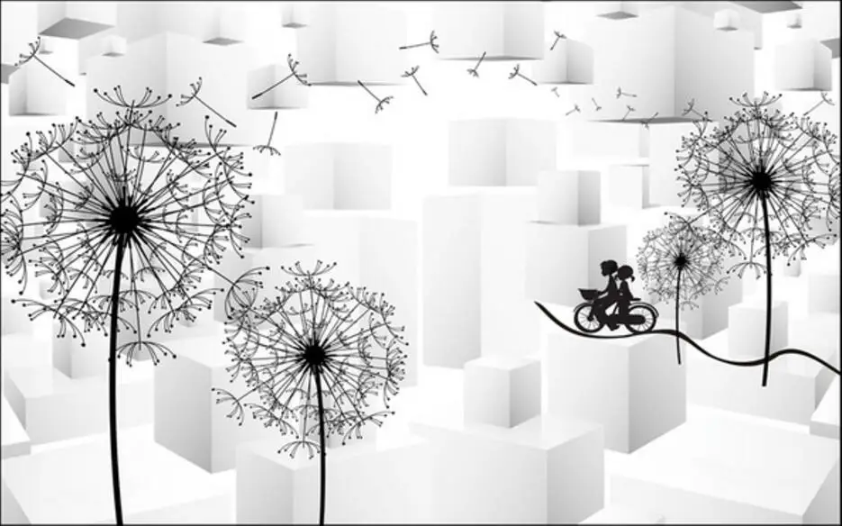 

3d room wallpaper custom photo wallpaper on a wall Black and white dandelion Home decor 3d wall murals wallpaper for walls 3 d