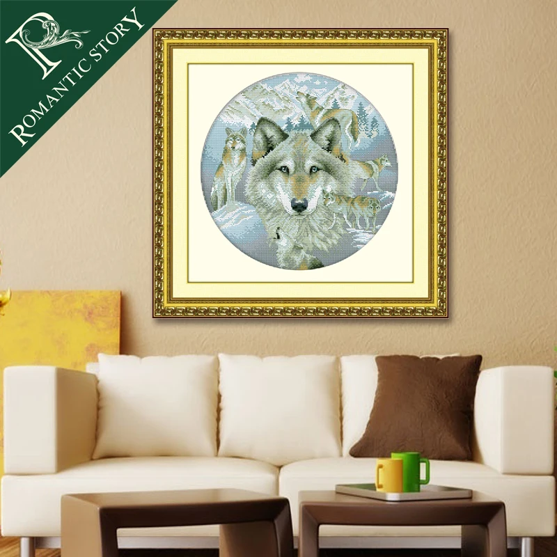 

Romantic Story Battle Wolf Soul Paintings Counted DIY Cross Stitch Cotton Fabric Embroidery Cross Stitch Kits all for Needlework