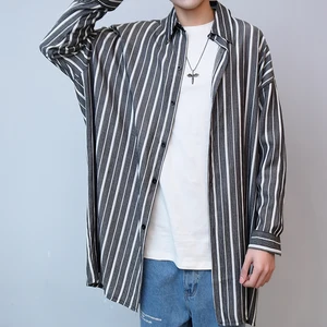 Рубашка в полоску, свободная, в Корейском стиле, на весну и лето, M-XL