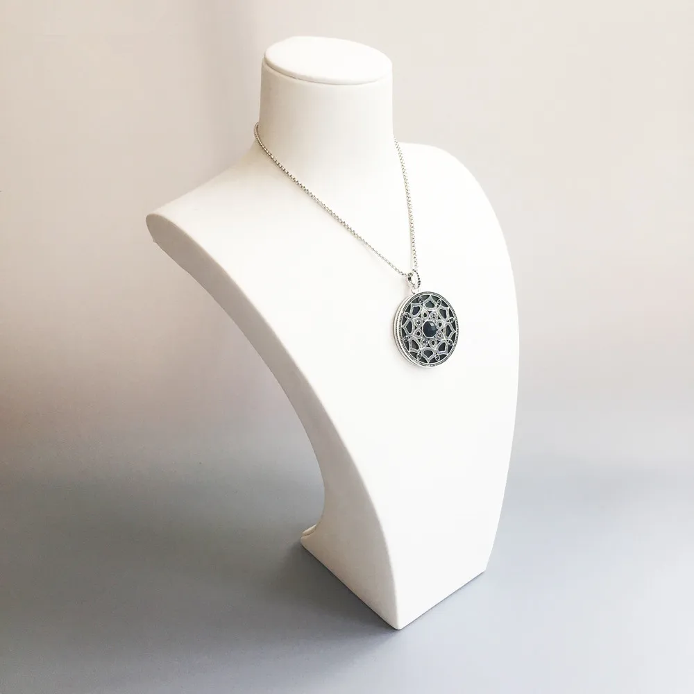 925 Sterling Silver Black Onyx Lotus Amulet Round Disc Pendants Fashion Chain Necklace Pendant Lotos Jewelry Gift for Women | Украшения и