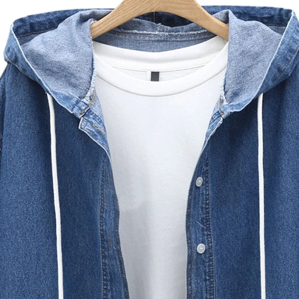 Женский джинсовый Тренч свободный длинный с капюшоном большого размера