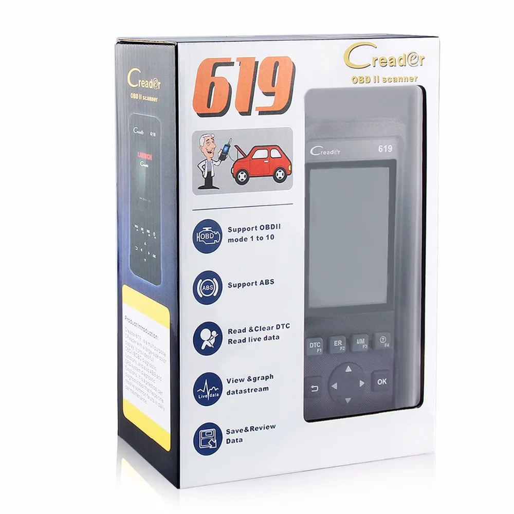 2019 OBD2 OBD 2 Автомобильный сканер LAUNCH Creader CR619 поддерживает антиблокировочная