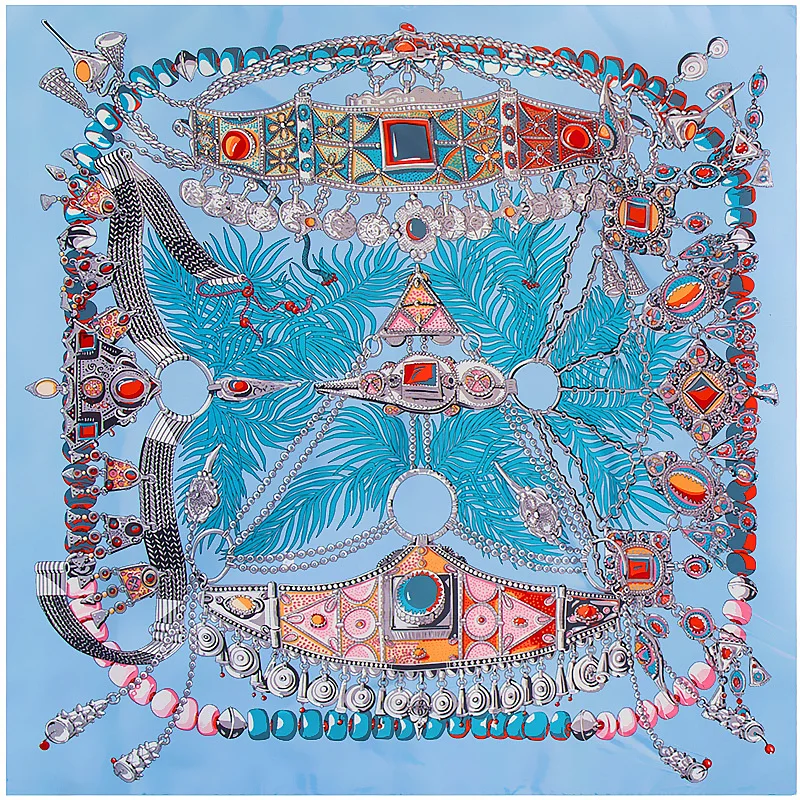 

130cm Luxury Brand Shawl 100% Twill Silk Scarf Gemstone pendant Square Scarves Print Kerchief Woman Headband Shawl Wraps Hijab