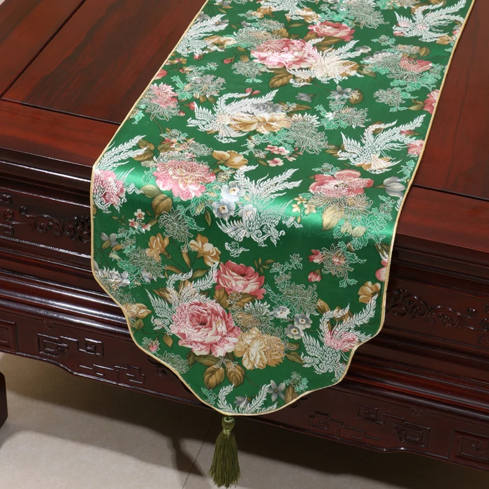 Жаккардовая шелковая атласная настольная дорожка скатерть с пионами на заказ