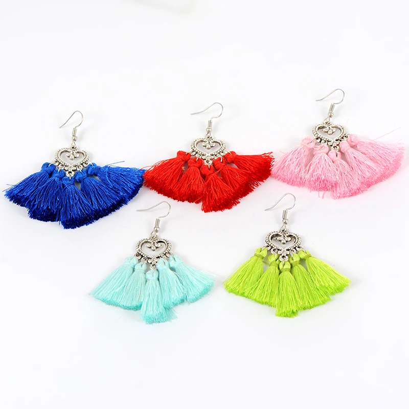 ZHINI Fashion Bohemia Design Fan-shaped Tassel Earrings Women Accessories Cotton Handmade Ethnic Jewelry Trendy Style | Украшения и